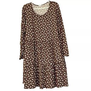 Love, Fire Long Sleeved, Tiered Floral Print Jersey Dress plus size 3X Brown